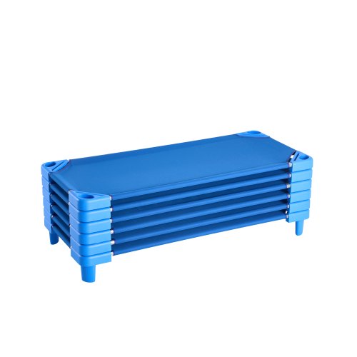 VEVOR Stackable Kiddie Cot, Pack of 6, Portable Toddler Nap Cots, Standard Size 52" L x 23" W Daycare Cots for Kids, Preschool Classroom Daycare Beds for Sleeping, Resting, Naptime, Blue