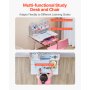 VEVOR Kids Study Chair and Desk Set, Study Desk and Chair for Kids with Bookshelf and Storage Drawer, Adjustable Height Kids Study Desk with Chair, Children Study Table for Bedroom & Study Room, Pink