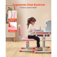 VEVOR Kids Study Chair and Desk with Bookshelf & Drawer Adjustable Height Pink