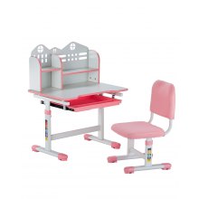 VEVOR Kids Study Chair and Desk Set, Study Desk and Chair for Kids with Bookshelf and Storage Drawer, Adjustable Height Kids Study Desk with Chair, Children Study Table for Bedroom & Study Room, Pink