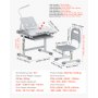 VEVOR Kids Study Chair and Desk Set, Study Desk and Chair for Kids with Table Lamp, Adjustable Height & 0-40° Tilted Desktop Kids Desk and Chair, Children Study Table for Bedroom & Study Room, Grey