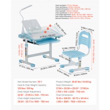 Kids Chair and Desk Set Table Lamp Adjustable Height & Tilted Desktop Blue