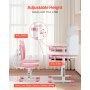 VEVOR Kids Desk and Chair Set, Study Desk and Chair for Kids with Bookshelf & Storage Drawer, Adjustable Height & 0-40° Tilted Desktop Desk and Chair, Study Table for Bedroom & Study Room, Pink