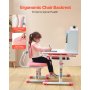 VEVOR Kids Desk and Chair Set, Study Desk and Chair for Kids with Bookshelf & Storage Drawer, Adjustable Height & 0-40° Tilted Desktop Desk and Chair, Study Table for Bedroom & Study Room, Pink