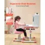 VEVOR Kids Study Chair and Desk Set, Study Desk and Chair for Kids with Bookshelf & Storage Drawer, Adjustable Height & 0-40° Tilted Desktop Desk and Chair, Study Table for Bedroom & Study Room, Pink
