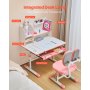VEVOR Kids Desk and Chair Set, Study Desk and Chair for Kids with Bookshelf & Storage Drawer, Adjustable Height & 0-40° Tilted Desktop Desk and Chair, Study Table for Bedroom & Study Room, Pink