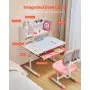 VEVOR Kids Study Chair and Desk Set, Study Desk and Chair for Kids with Bookshelf & Storage Drawer, Adjustable Height & 0-40° Tilted Desktop Desk and Chair, Study Table for Bedroom & Study Room, Pink
