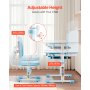 VEVOR Kids Study Chair and Desk Set, Study Desk and Chair for Kids with Bookshelf & Storage Drawer, Adjustable Height & 0-40° Tilted Desktop Desk and Chair, Study Table for Bedroom & Study Room, Blue