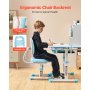 VEVOR Kids Study Chair and Desk Set, Study Desk and Chair for Kids with Bookshelf & Storage Drawer, Adjustable Height & 0-40° Tilted Desktop Desk and Chair, Study Table for Bedroom & Study Room, Blue