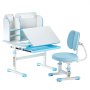 VEVOR Kids Study Chair and Desk Set, Study Desk and Chair for Kids with Bookshelf & Storage Drawer, Adjustable Height & 0-40° Tilted Desktop Desk and Chair, Study Table for Bedroom & Study Room, Blue
