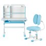 VEVOR Kids Study Chair and Desk Set, Study Desk and Chair for Kids with Bookshelf & Storage Drawer, Adjustable Height & 0-40° Tilted Desktop Desk and Chair, Study Table for Bedroom & Study Room, Blue