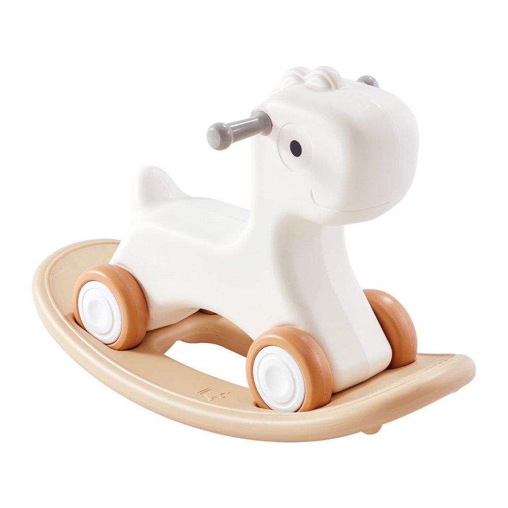 VEVOR 3 i 1 gunghäst för småbarn 1-3 år, babygunghäst med avtagbar balansbräda och 4 släta hjul, stöder upp till 80 lbs HDPE-material Barn rider på leksak, 40° svängning, vit