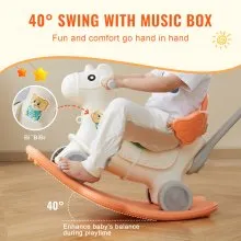 VEVOR Caballo balancín 4 en 1 para niños de 1 a 3 años, caballo balancín para bebé con tabla de equilibrio desmontable, manija de empuje y 4 ruedas lisas, soporta hasta HDPE 80 lbs, juguete para niños con sonido, rojo