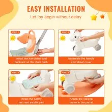 VEVOR Caballo balancín 4 en 1 para niños de 1 a 3 años, caballo balancín para bebé con tabla de equilibrio desmontable, manija de empuje y 4 ruedas lisas, soporta hasta HDPE 80 lbs, juguete para niños con sonido, rojo