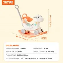 VEVOR Caballo balancín 4 en 1 para niños de 1 a 3 años, caballo balancín para bebé con tabla de equilibrio desmontable, manija de empuje y 4 ruedas lisas, soporta hasta HDPE 80 lbs, juguete para niños con sonido, rojo