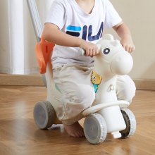 VEVOR 4 in 1 Rocking Horse for Toddlers 1-3 Years, Baby Rocking Horse with Detachable Balance Board, Push Handle and 4 Smooth Wheels, Support up to 80 lbs HDPE Kids Ride on Toy with Sound, Red