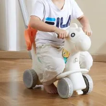 VEVOR Caballo balancín 4 en 1 para niños de 1 a 3 años, caballo balancín para bebé con tabla de equilibrio desmontable, manija de empuje y 4 ruedas lisas, soporta hasta HDPE 80 lbs, juguete para niños con sonido, rojo