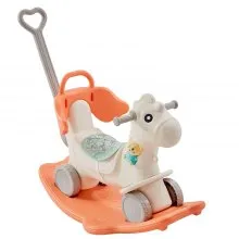 VEVOR Caballo balancín 4 en 1 para niños de 1 a 3 años, caballo balancín para bebé con tabla de equilibrio desmontable, manija de empuje y 4 ruedas lisas, soporta hasta HDPE 80 lbs, juguete para niños con sonido, rojo