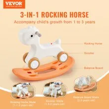 VEVOR Caballo balancín 3 en 1 para niños pequeños de 1 a 3 años, caballo balancín para bebés con tabla de equilibrio desmontable y 4 ruedas suaves, soporta hasta 80 libras de material HDPE, juguete para niños, balanceo de 40°, rojo