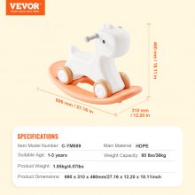 VEVOR 3 in 1 Rocking Horse for Toddlers 1-3 Years, Baby Rocking Horse with Detachable Balance Board and 4 Smooth Wheels, Support up to HDPE Material 80 lbs Kids Ride on Toy, 40° Swinging, Red