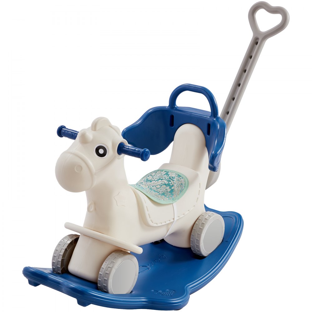 VEVOR 4 in 1 Rocking Horse for Toddlers 1-3 Years, Baby Rocking Horse with Detachable Balance Board, Push Handle and 4 Smooth Wheels, Support up to 80 lbs HDPE Kids Ride on Toy with Sound, Blue