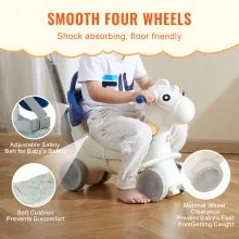 VEVOR Caballo balancín 4 en 1 para niños de 1 a 3 años, caballo balancín para bebé con tabla de equilibrio desmontable, manija de empuje y 4 ruedas lisas, soporta hasta HDPE 80 lbs, juguete para niños con sonido, azul