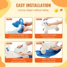 VEVOR Caballo balancín 4 en 1 para niños de 1 a 3 años, caballo balancín para bebé con tabla de equilibrio desmontable, manija de empuje y 4 ruedas lisas, soporta hasta HDPE 80 lbs, juguete para niños con sonido, azul