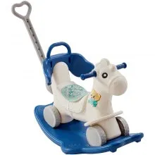 VEVOR Caballo balancín 4 en 1 para niños de 1 a 3 años, caballo balancín para bebé con tabla de equilibrio desmontable, manija de empuje y 4 ruedas lisas, soporta hasta HDPE 80 lbs, juguete para niños con sonido, azul