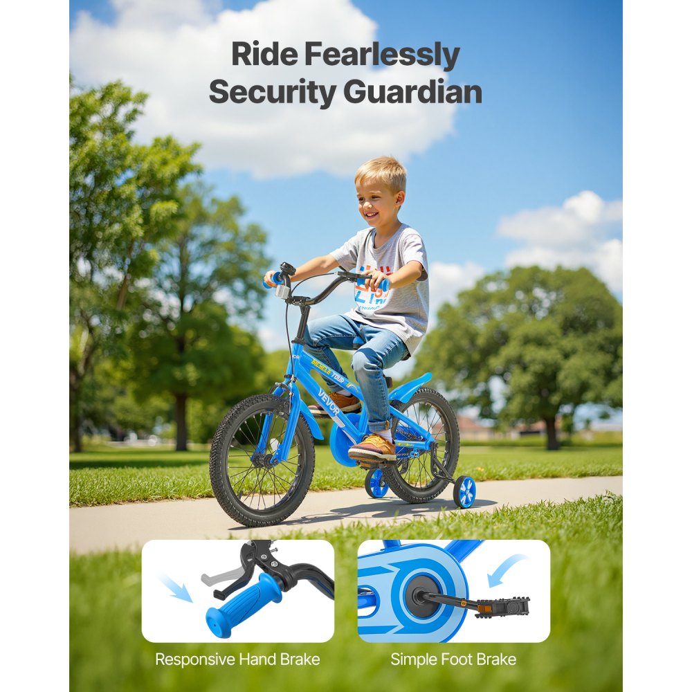 VEVOR Kids Bike, 356 mm BMX Style Children Bicycle, Rider Height 2.95 ft - 3.77 ft, Training Wheels Included, Sturdy and Easy to Assemble, Toddler Bike for Boys & Girls Learning to Ride, Blue