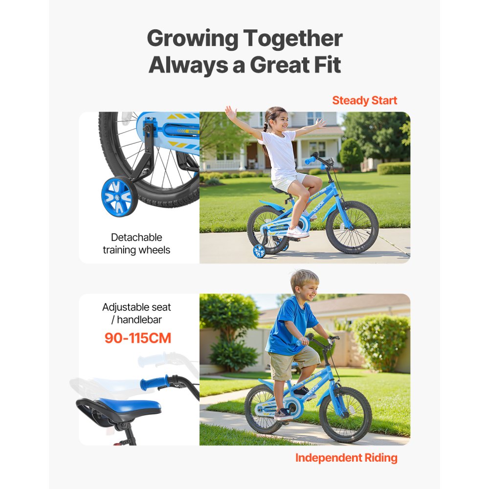 VEVOR Kids Bike, 356 mm BMX Style Children Bicycle, Rider Height 2.95 ft - 3.77 ft, Training Wheels Included, Sturdy and Easy to Assemble, Toddler Bike for Boys & Girls Learning to Ride, Blue