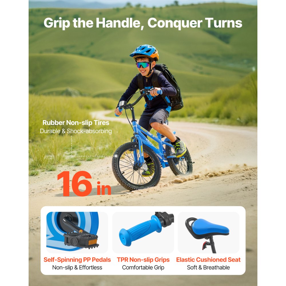 VEVOR Kids Bike, 406 mm BMX Style Children Bicycle, Rider Height 3.28 ft - 4.27 ft, Training Wheels Included, Sturdy and Easy to Assemble, Toddler Bike for Boys & Girls Learning to Ride, Blue