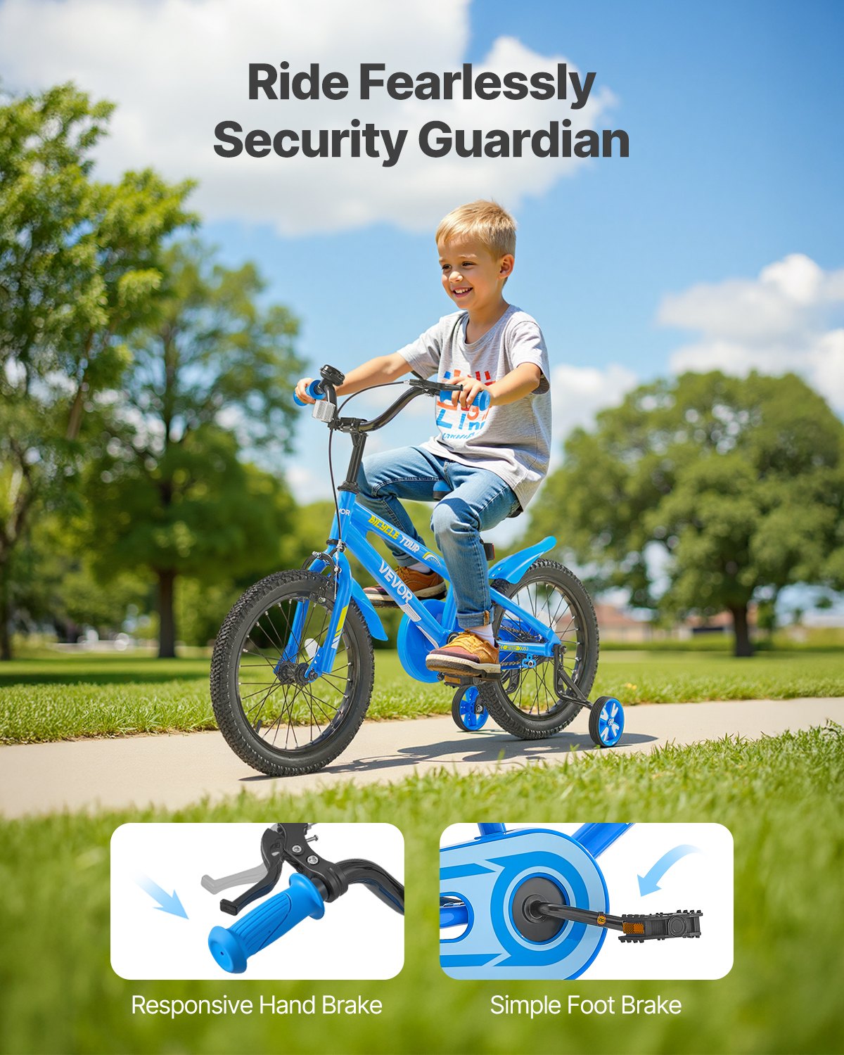 VEVOR Kids Bike, 406 mm BMX Style Children Bicycle, Rider Height 3.28 ft - 4.27 ft, Training Wheels Included, Sturdy and Easy to Assemble, Toddler Bike for Boys & Girls Learning to Ride, Blue