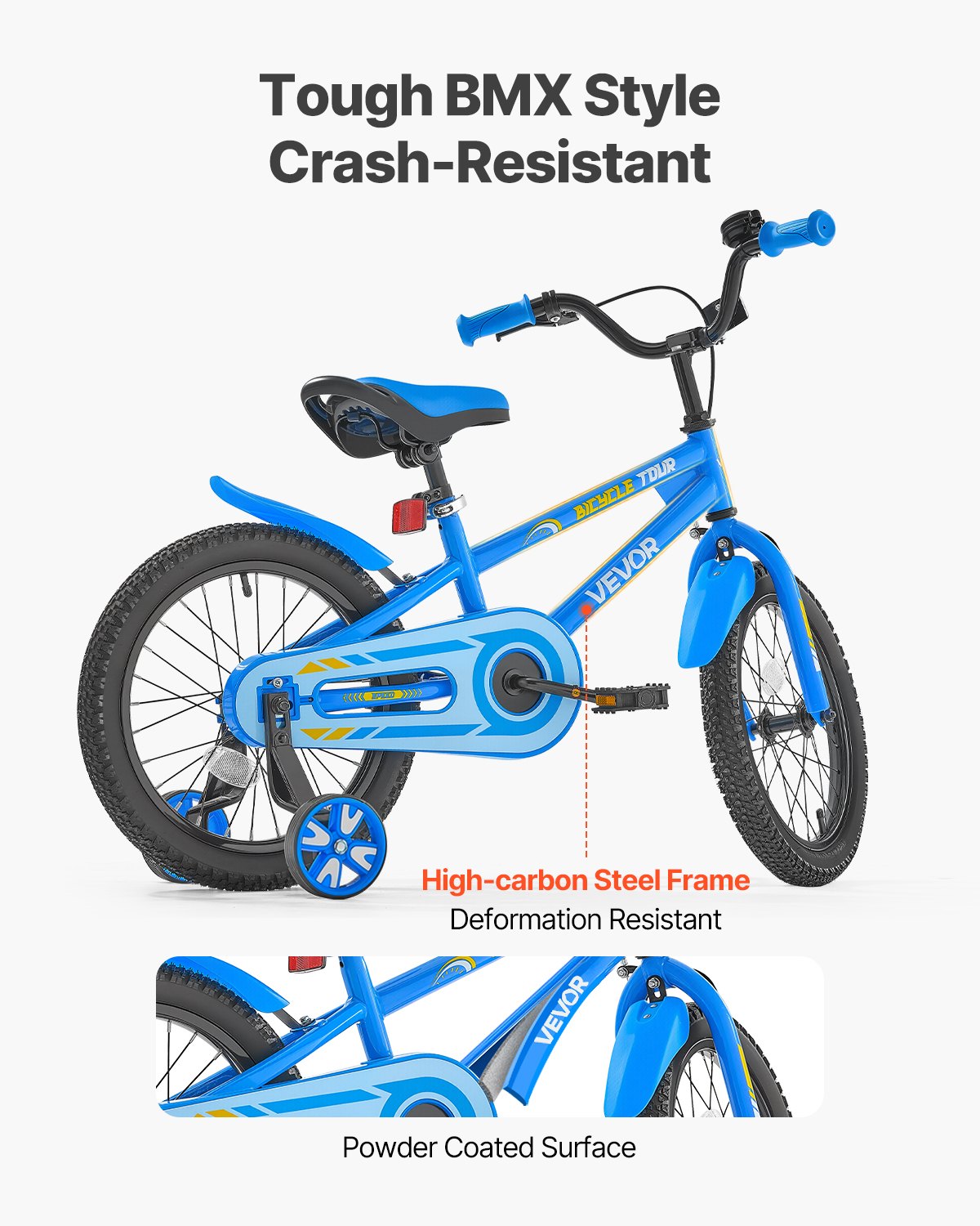 VEVOR Kids Bike, 406 mm BMX Style Children Bicycle, Rider Height 3.28 ft - 4.27 ft, Training Wheels Included, Sturdy and Easy to Assemble, Toddler Bike for Boys & Girls Learning to Ride, Blue