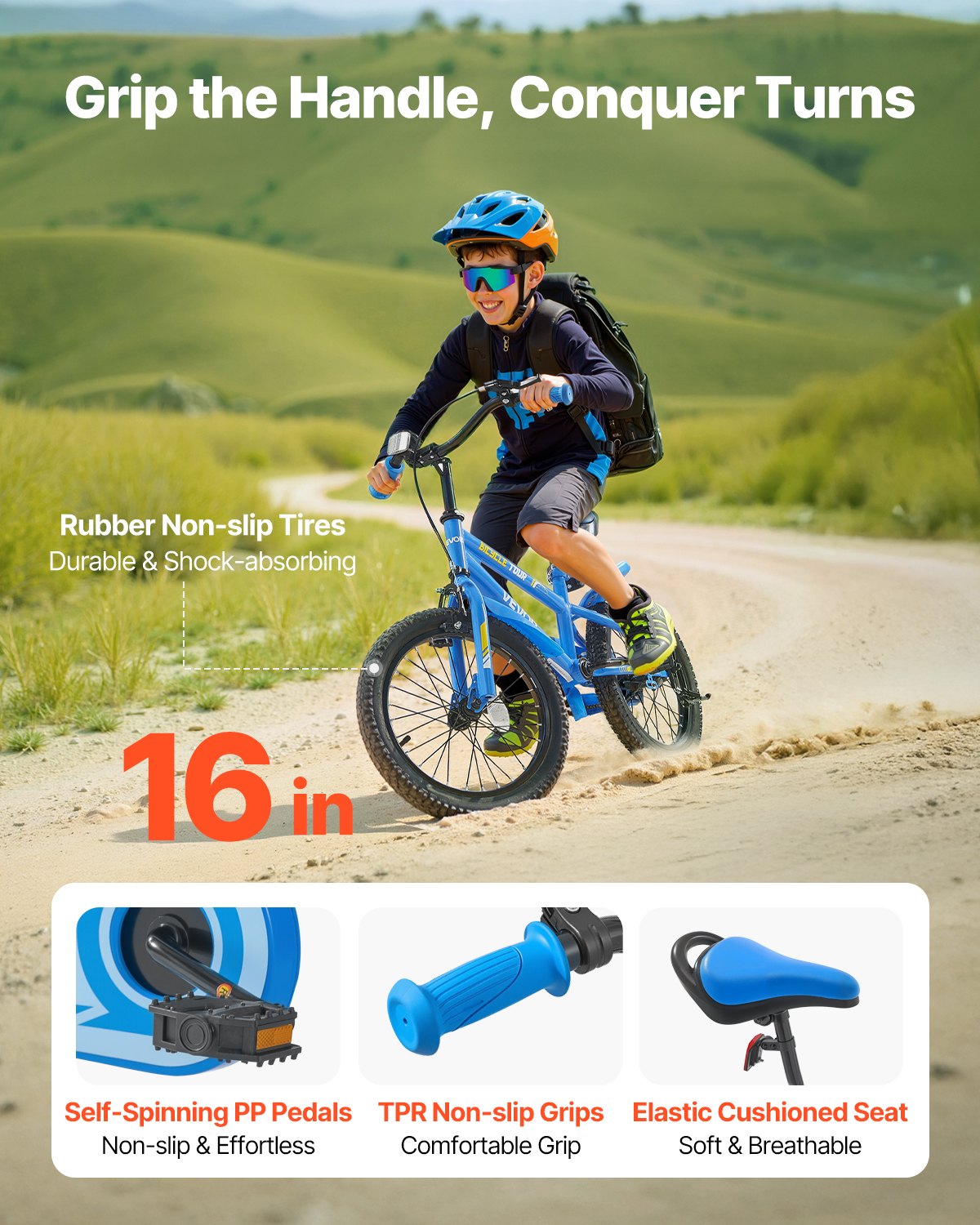 VEVOR Kids Bike, 406 mm BMX Style Children Bicycle, Rider Height 3.28 ft - 4.27 ft, Training Wheels Included, Sturdy and Easy to Assemble, Toddler Bike for Boys & Girls Learning to Ride, Blue