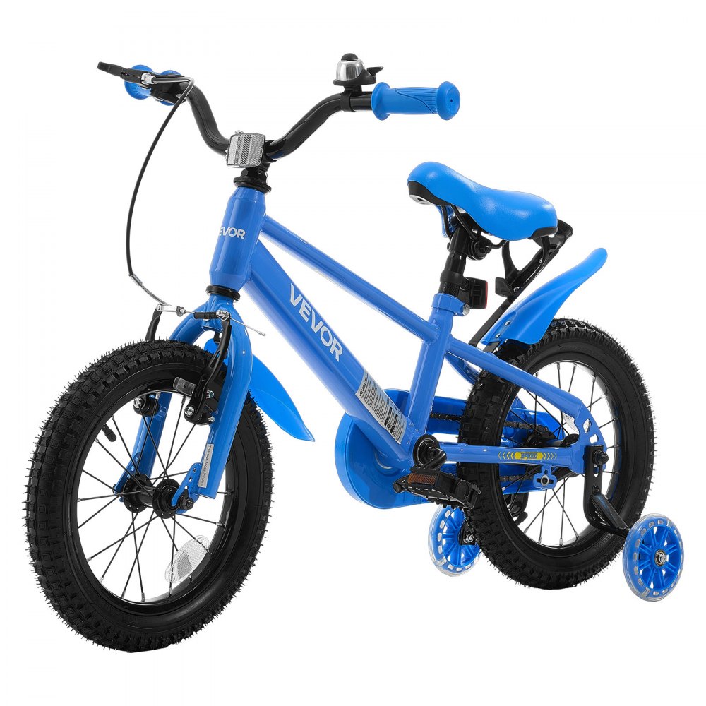 VEVOR Kids Bike, 14 Inch Children Bicycle, Training Wheels BMX Style Blue, for Boys Girls Ages 3-5, Adjustable Seat & Handlebar, Front Brake & Rear Coaster Brake, Cup Holder, High-Carbon Steel Frame