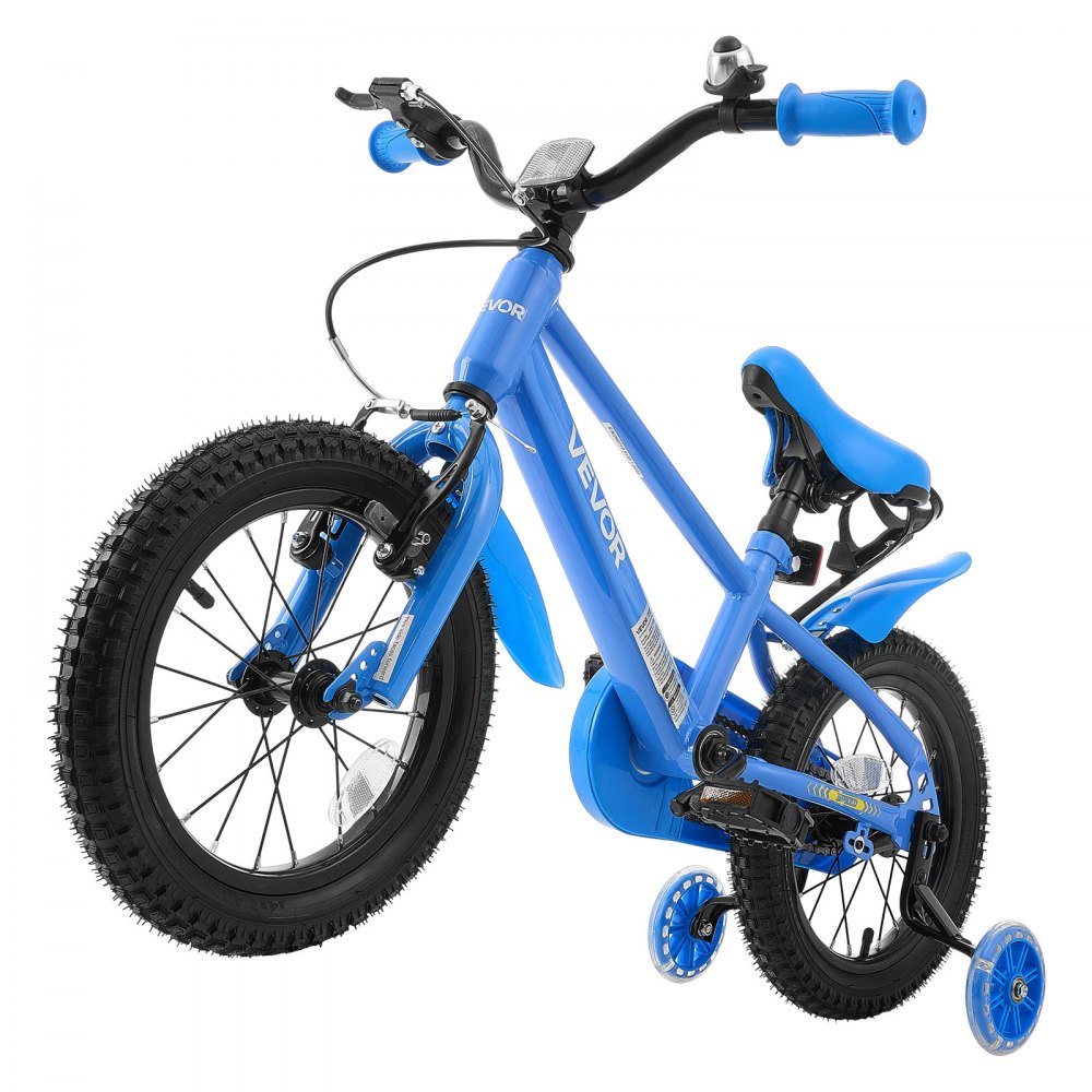 VEVOR Kids Bike, 14 Inch Children Bicycle, Training Wheels BMX Style Blue, for Boys Girls Ages 3-5, Adjustable Seat & Handlebar, Front Brake & Rear Coaster Brake, Cup Holder, High-Carbon Steel Frame