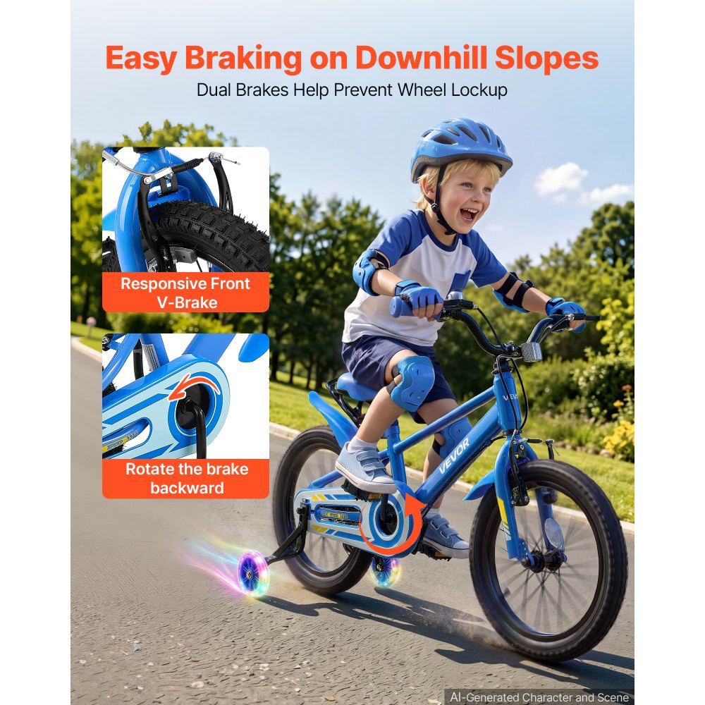 VEVOR Kids Bike, 16 Inch Children Bicycle, Training Wheels BMX Style Blue, for Boys Girls Ages 4-7, Adjustable Seat & Handlebar, Front Brake and Rear Drum Brake, Cup Holder, High-Carbon Steel Frame