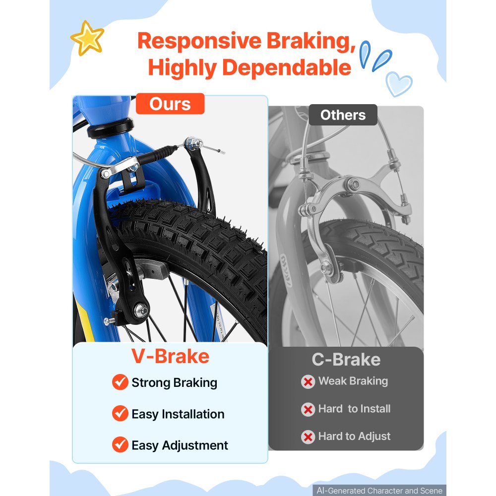 VEVOR Kids Bike, 16 Inch Children Bicycle, Training Wheels BMX Style Blue, for Boys Girls Ages 4-7, Adjustable Seat & Handlebar, Front Brake and Rear Drum Brake, Cup Holder, High-Carbon Steel Frame