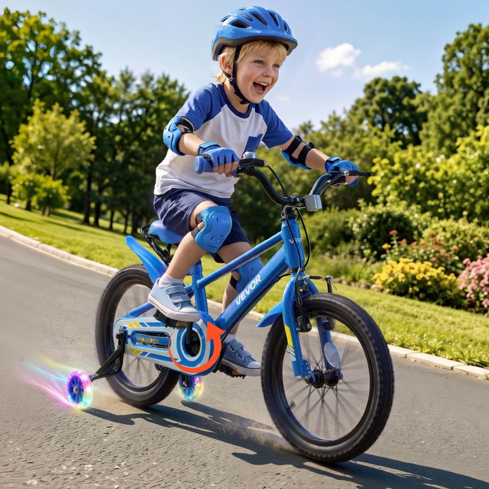 VEVOR Kids Bike, 16 Inch Children Bicycle, Training Wheels BMX Style Blue, for Boys Girls Ages 4-7, Adjustable Seat & Handlebar, Front Brake and Rear Drum Brake, Cup Holder, High-Carbon Steel Frame