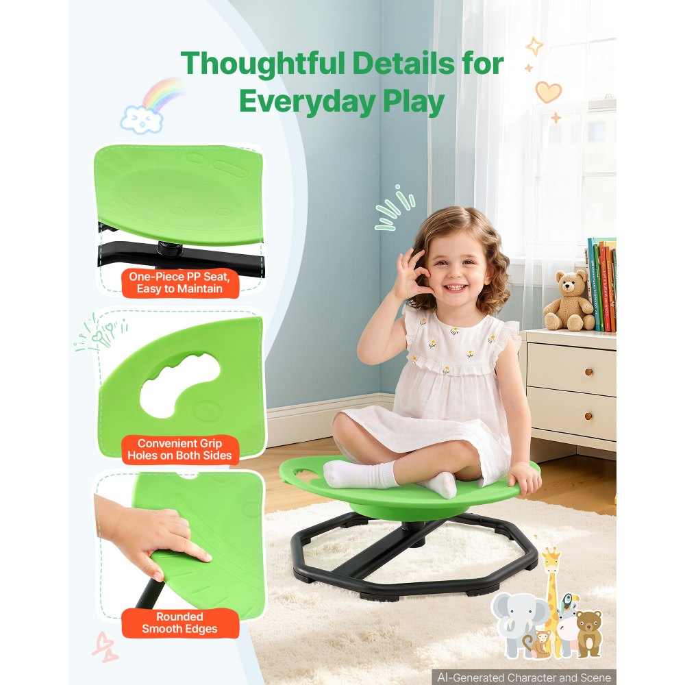 VEVOR Spinning Chair for Autistic Kids Ages 2-6 Autism Sensory Toy 110 LBS, Sensory Swivel Seat Products for Children ADHD, Training Body Coordination Balance, 16.9" L x 14" W, Rounded Shape, Green