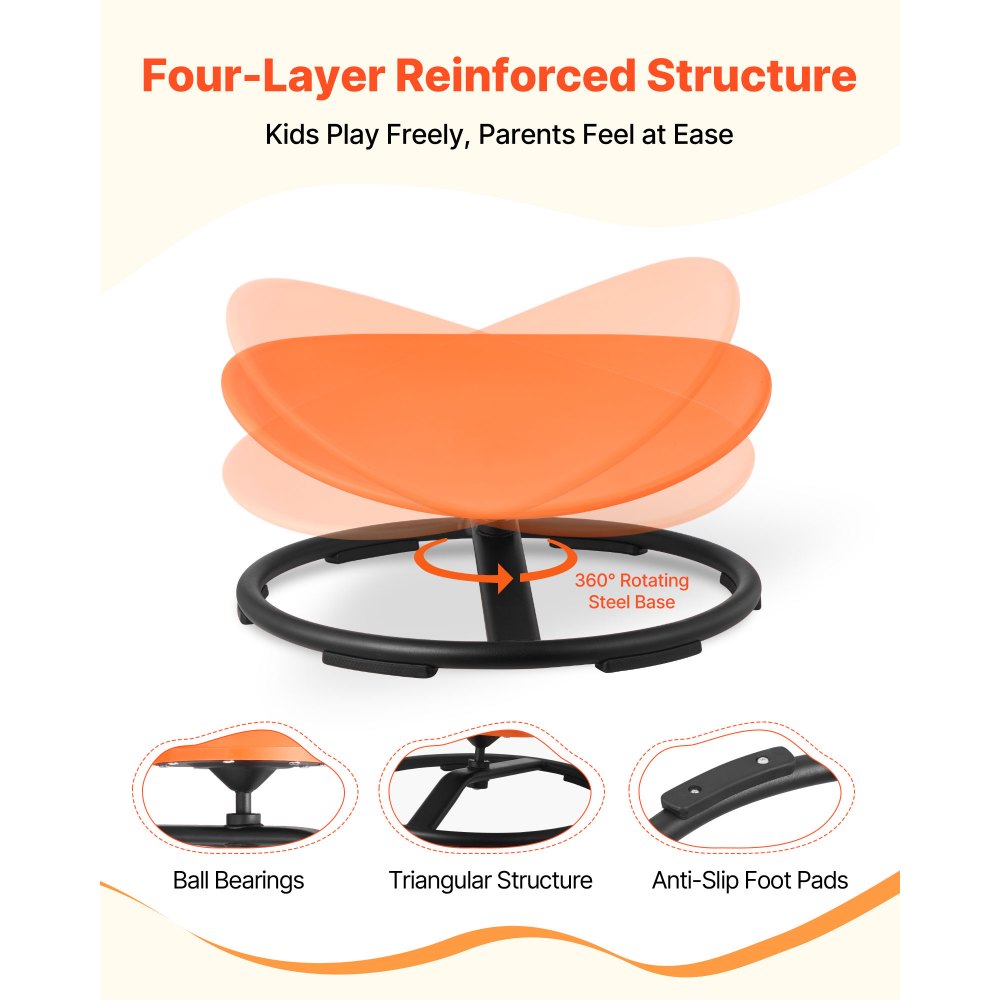 VEVOR Kids Swivel Chair, 220 lbs Capacity, Sensory Spinning Chair, Autistic Kids Sensory Toy Seat with Non-Slip Metal Base, Round Shape Toddler Sit & Spin Seat for Coordination Balance Focus, Orange