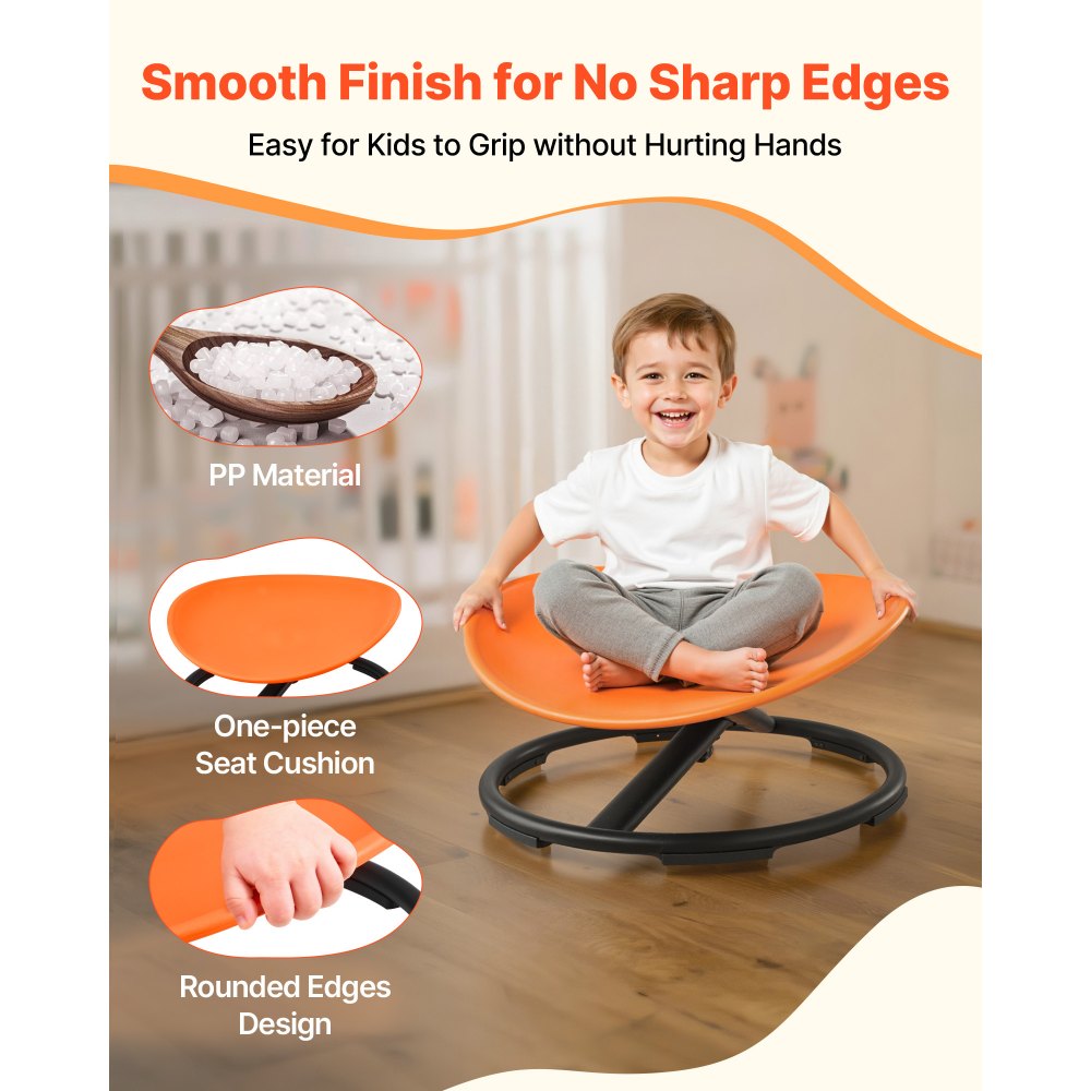 VEVOR Kids Swivel Chair, 220 lbs Capacity, Sensory Spinning Chair, Autistic Kids Sensory Toy Seat with Non-Slip Metal Base, Round Shape Toddler Sit & Spin Seat for Coordination Balance Focus, Orange