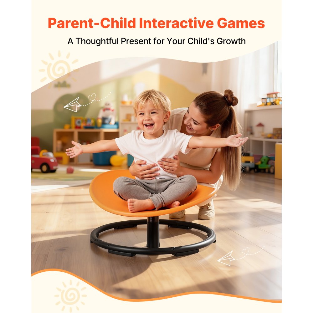 VEVOR Kids Swivel Chair, 220 lbs Capacity, Sensory Spinning Chair, Autistic Kids Sensory Toy Seat with Non-Slip Metal Base, Round Shape Toddler Sit & Spin Seat for Coordination Balance Focus, Orange