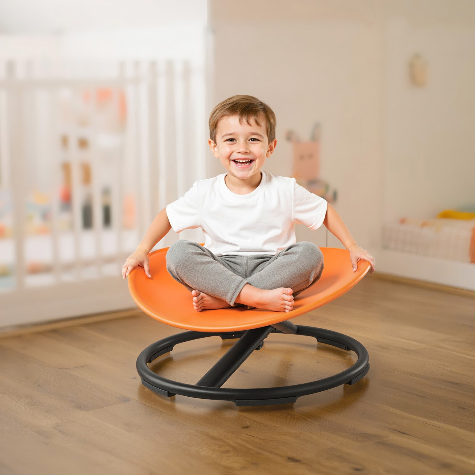 VEVOR Kids Swivel Chair, 220 lbs Capacity, Sensory Spinning Chair, Autistic Kids Sensory Toy Seat with Non-Slip Metal Base, Round Shape Toddler Sit & Spin Seat for Coordination Balance Focus, Orange