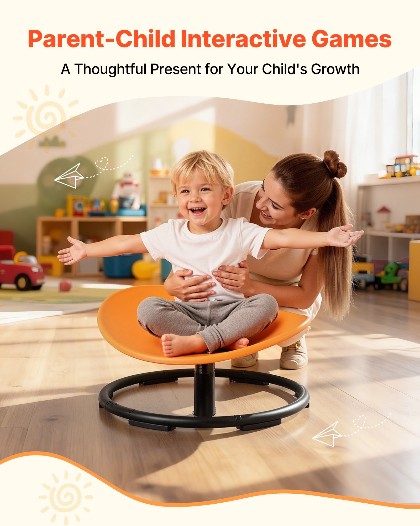 VEVOR Kids Swivel Chair, 220 lbs Capacity, Sensory Spinning Chair, Autistic Kids Sensory Toy Seat with Non-Slip Metal Base, Round Shape Toddler Sit & Spin Seat for Coordination Balance Focus, Orange