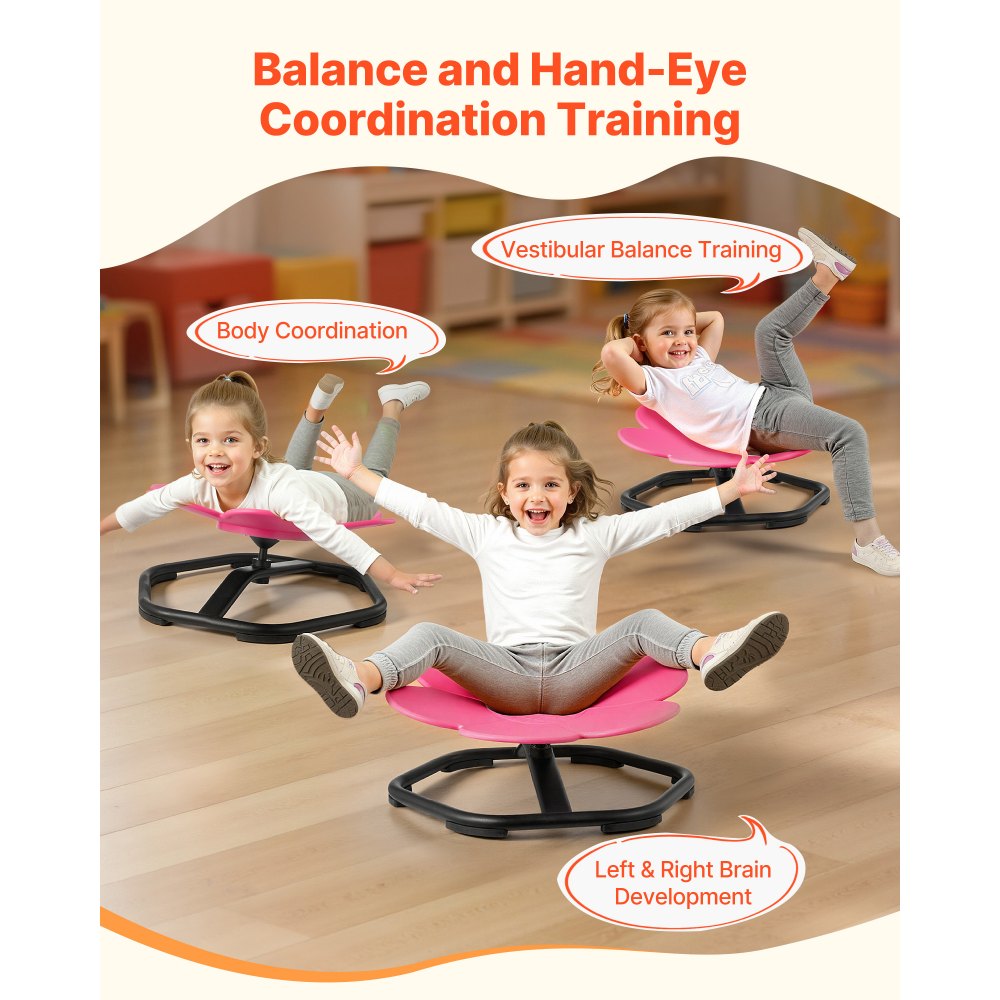 VEVOR Kids Swivel Chair, 220 lbs Capacity, Flower Shape Sensory Spinning Chair, Autistic Kids Sensory Toy Seat with Non-Slip Metal Base, Toddler Sit & Spin Seat for Coordination Balance Focus, Rose