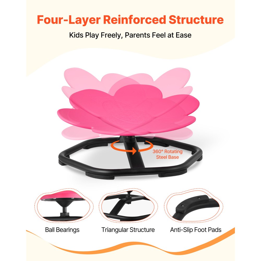 VEVOR Kids Swivel Chair, 220 lbs Capacity, Flower Shape Sensory Spinning Chair, Autistic Kids Sensory Toy Seat with Non-Slip Metal Base, Toddler Sit & Spin Seat for Coordination Balance Focus, Rose