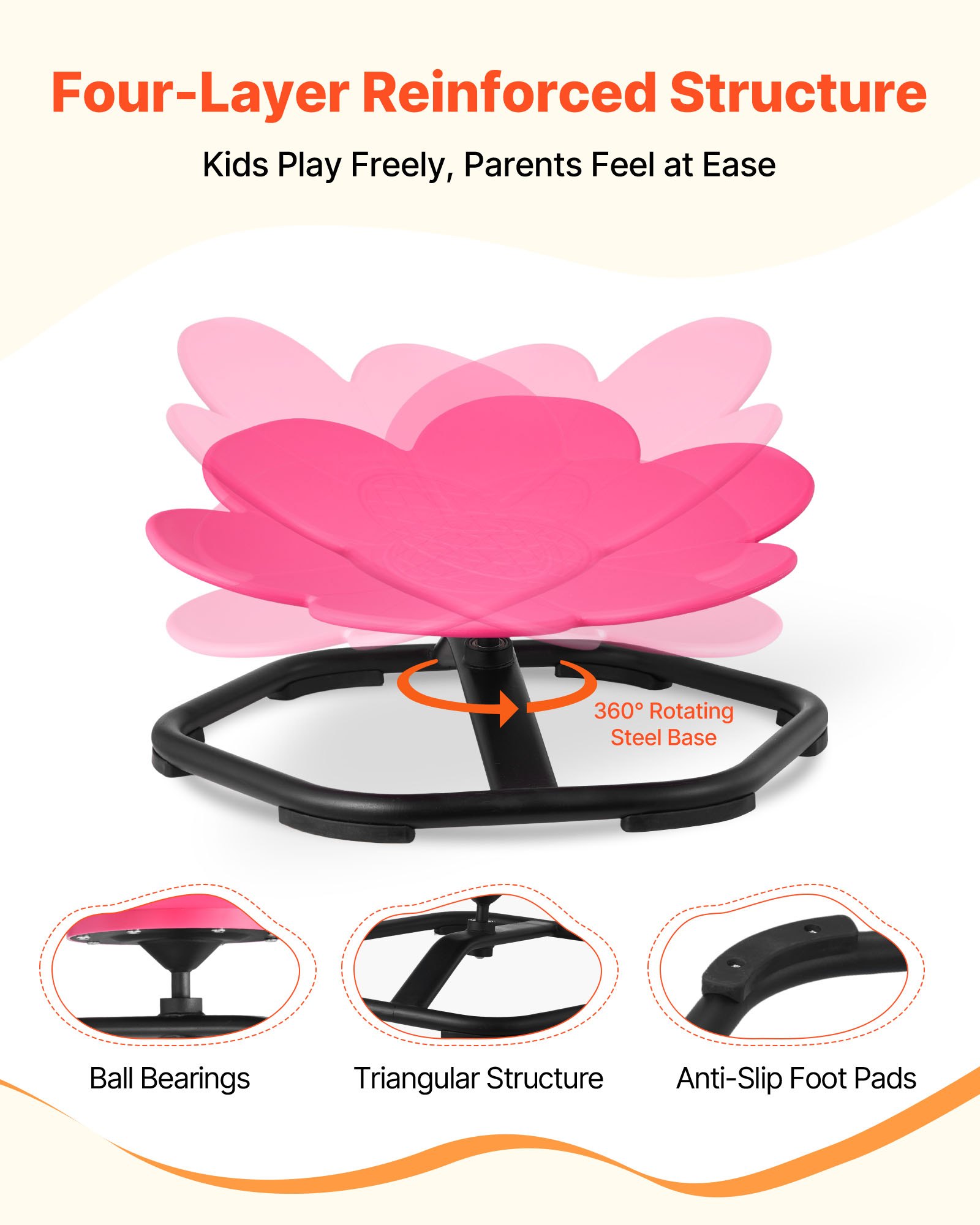 VEVOR Kids Swivel Chair, 220 lbs Capacity, Flower Shape Sensory Spinning Chair, Autistic Kids Sensory Toy Seat with Non-Slip Metal Base, Toddler Sit & Spin Seat for Coordination Balance Focus, Rose