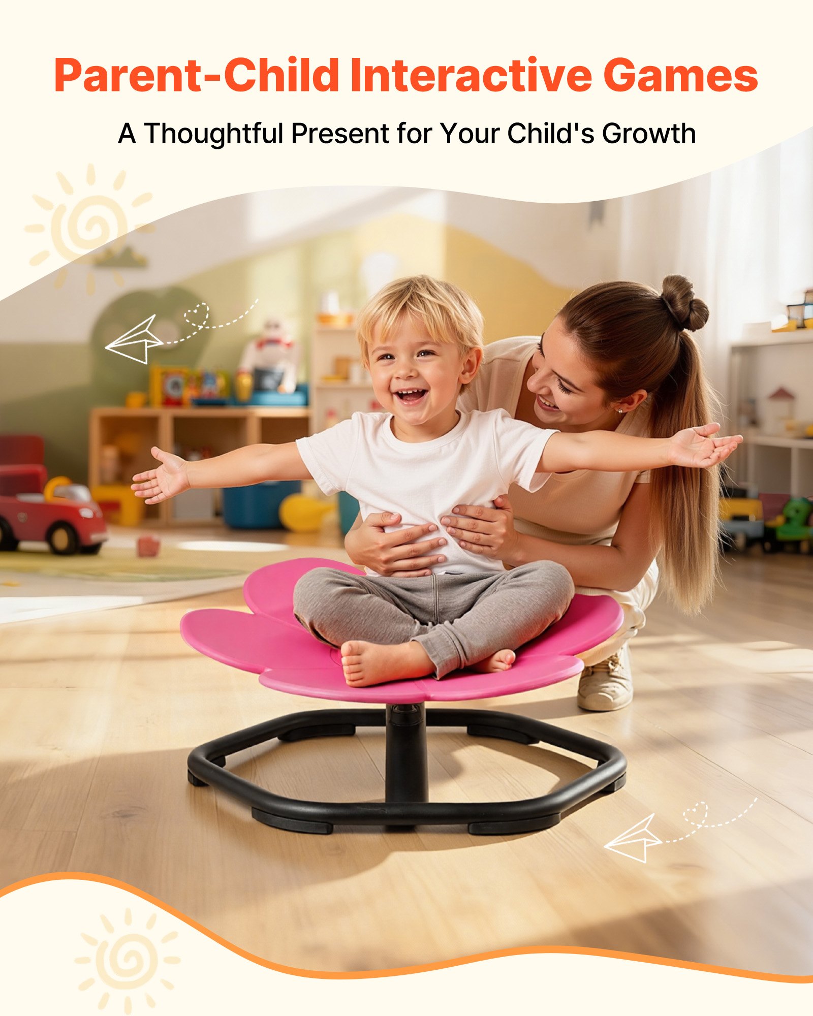 VEVOR Kids Swivel Chair, 220 lbs Capacity, Flower Shape Sensory Spinning Chair, Autistic Kids Sensory Toy Seat with Non-Slip Metal Base, Toddler Sit & Spin Seat for Coordination Balance Focus, Rose