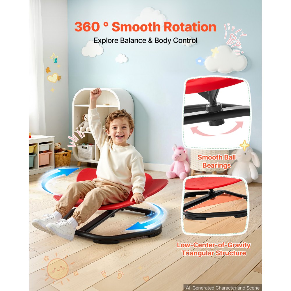 VEVOR Spinning Chair for Autistic Kids Ages 3-12 Autism Sensory Toy 100 kg, Sensory Swivel Seat Products for Children ADHD, Training Body Coordination Balance, 520 mm x 500 mm, Elephant Shape, Red
